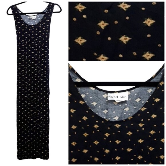 𝅺BLACK print maxi vintage dress by Rachel Alàn - Picture 1 of 3
